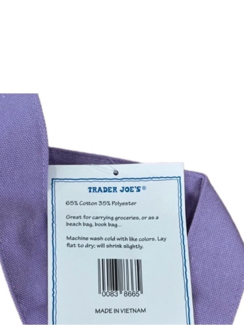 NWT Trader Joe's Large Pastel Canvas Tote Bag 2026 Limited Edition Lavender